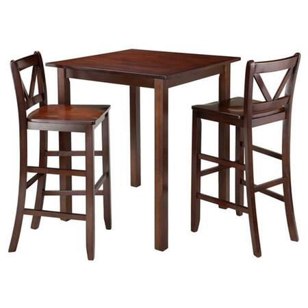 WINSOME 38.9 x 33.86 x 33.86 in. Parkland High Table with 2 Bar V-Back Stools, Walnut - 3 Piece, 3PK 94348